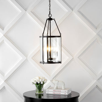 Kinsley 12" Industrial Farmhouse Iron/Glass LED Pendant - JONATHAN Y